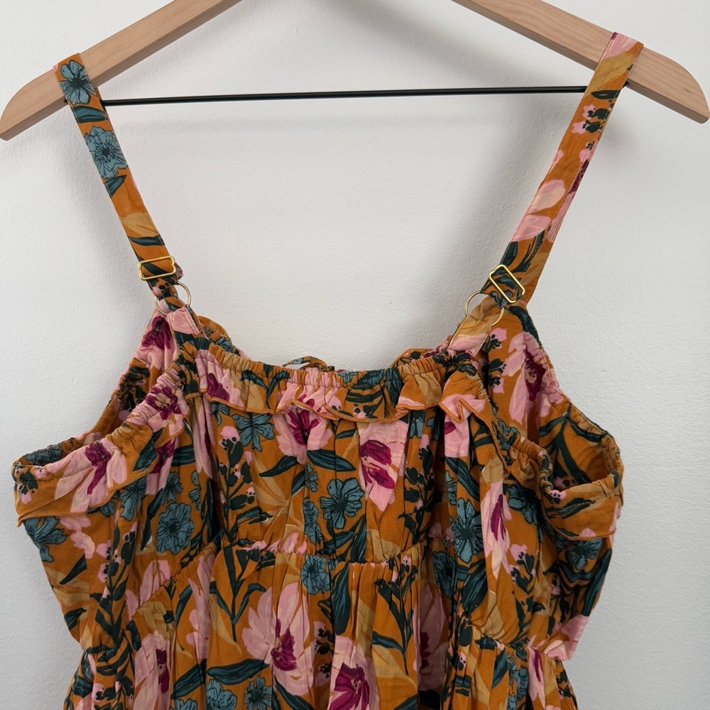 Natural Life XL NEW Floral Mini Dress Yellow Pink Boho Cottage Elastic Waist - Picture 4 of 10